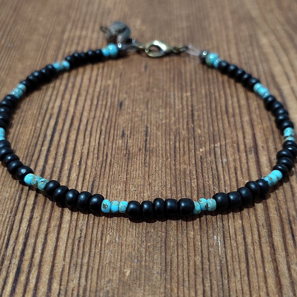 Black and Turquoise Beaded Bracelet,  9 Inches Long Men's Beaded Bracelet